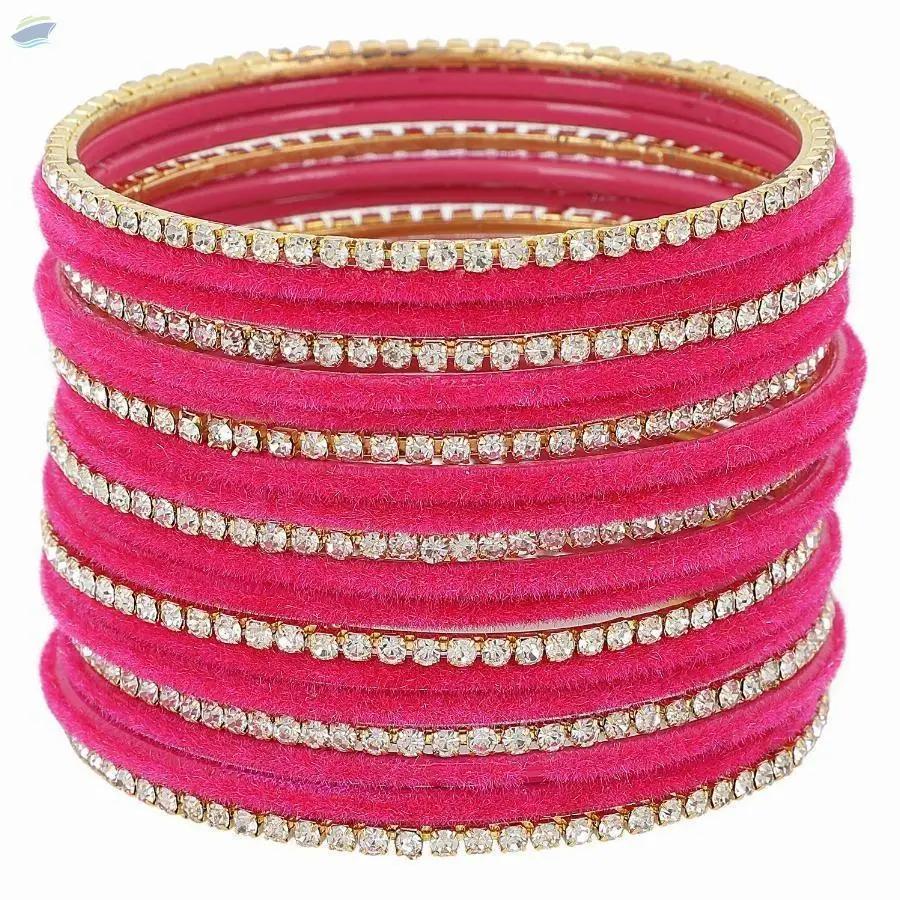 Indian CZ Crystal Velvet Bangles Set