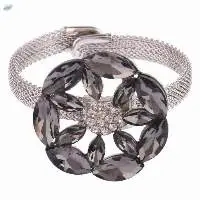 Austrian Stone Floral Openable Cuff Bracelet