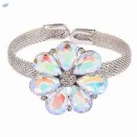 Austrian Stone Floral Openable Cuff Bracelet