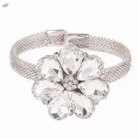 Austrian Stone Floral Openable Cuff Bracelet