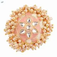 Kundan Faux Pearl Beads Round Big Finger Ring