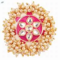 Kundan Faux Pearl Beads Round Big Finger Ring