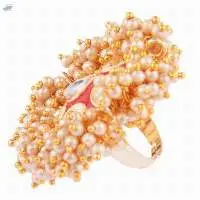 Square Faux Pearl Beads Antique Big Finger Ring
