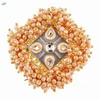 Square Faux Pearl Beads Antique Big Finger Ring