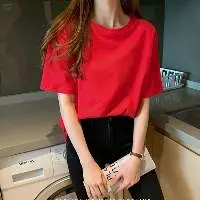Women Black Red Color T-shirt for DIY Print