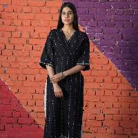 Black Cotton Printed Kurta