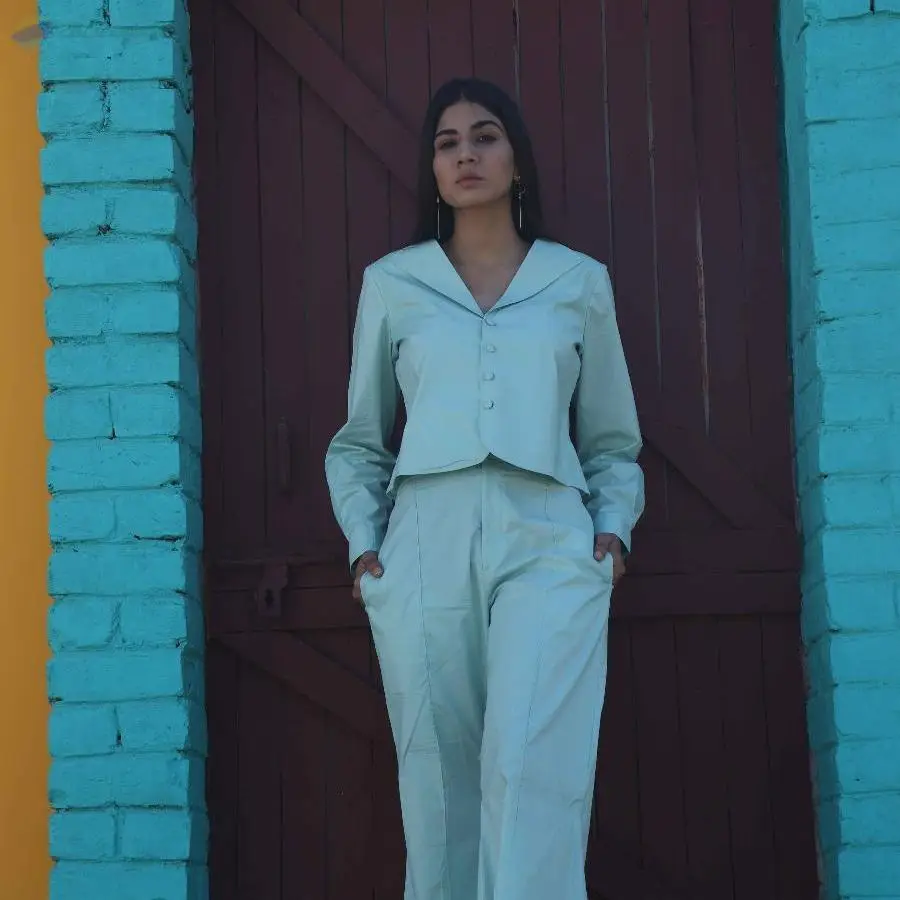 Crop Blazer With Bell Bottom
