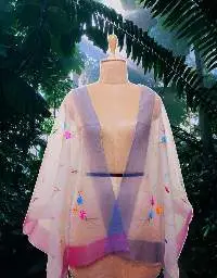 Hand-Painted Silk - Cotton Blend Scarf
