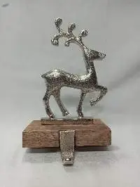 Stoking Holder With Wooden Base Nickle Plated