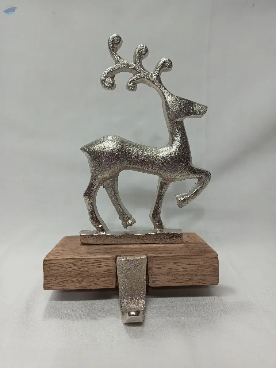 Stoking Holder With Wooden Base Nickle Plated