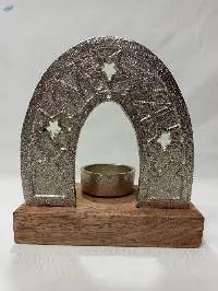 Christmas T-lite Holder With Wooden Base