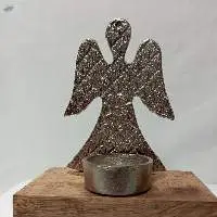 Angel Christmas T-lite Holder With Wooden Base