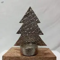 Tree Christmas T-lite Holder With Wooden Base