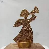 Angel Christmas T-lite Holder With Wooden Base