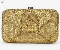 Gold Brass Hand Embroidered Box Clutch