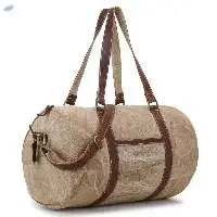 Washed Canvas Duffle Bag With Leather Handles