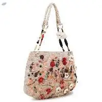 Beaded Multicolour Hand Embroidered Jute Bag