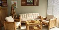 Bamboo chair, sofa, blinds