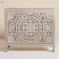 Floral Hand-carved Solid Wood 3 Drawer
