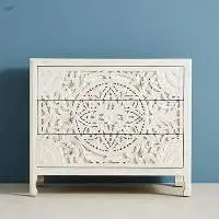 Floral Hand-carved Solid Wood 3 Drawer