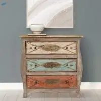 Retro Solid Wood Curved Dresser With 3 Drawers