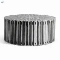 Bone Inlay Coffee Table Black Modern Pattern