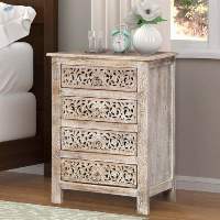 Hand Carved Mango Wood Nightstand
