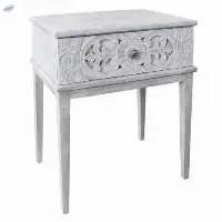 Hand Carved Side Table With One Drawer