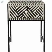 Hand Made Bone Inlay Zigzag Design Side Table