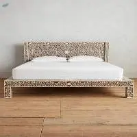 Bone Inlay Collin Bed Brown Floral Pattern King
