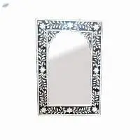 Bone Inlay Black Mirror Frame Floral Pattern