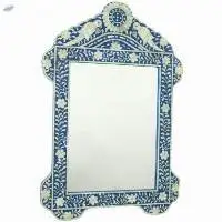 Bone Inlay Mehrab Blue Mirror Frame