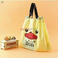 Cartoon Print Shopping Drawstring Plastic Bag