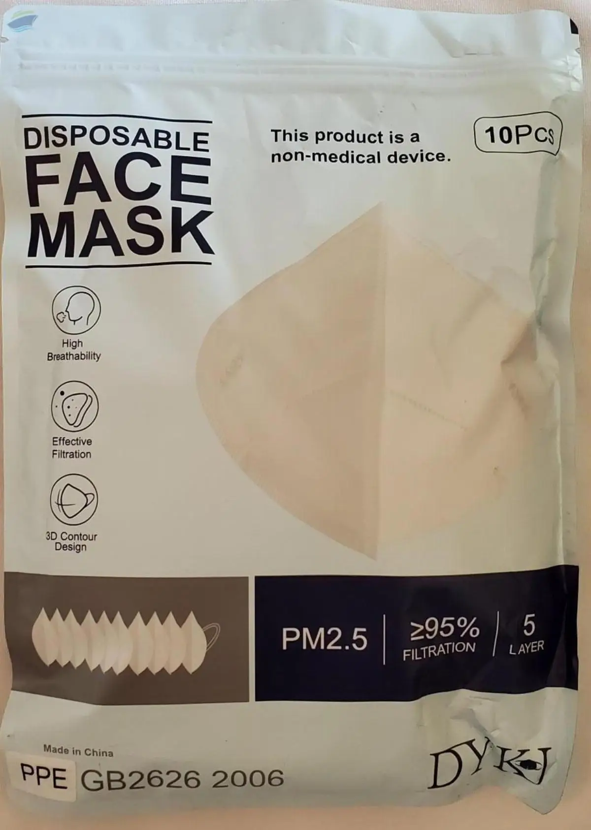 KN95 Face Masks -White Color 5 LAYERS -10 Masks