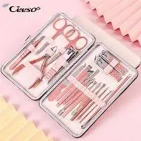 Women's 19 in 1 Pink Leather Case Manicure Set