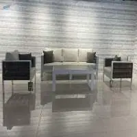 Brown Rounded Rattan, Three Seaters Sofa