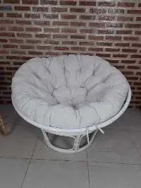 Papasan Chair White with Off-white Cushion