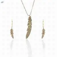 Feather Pendant Necklace And Earring Set