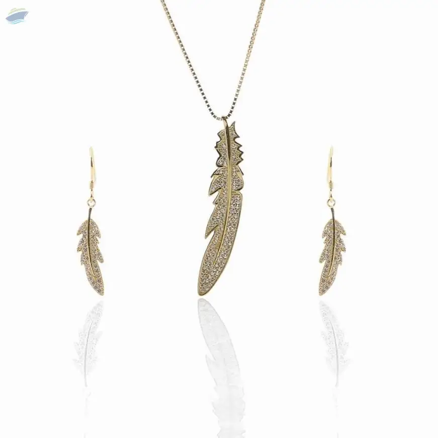 Feather Pendant Necklace And Earring Set