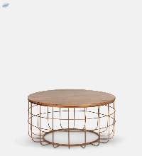 Metal Coffee Table in Teak & Gold Finish