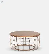 Metal Coffee Table in Teak & Gold Finish