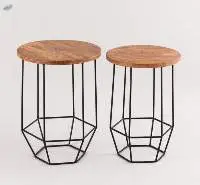 Iron Round Stool With Wooden Top