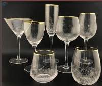 Bubble Glass Drinkware with Gold Rim