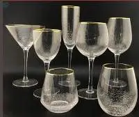 Bubble Glass Drinkware with Gold Rim