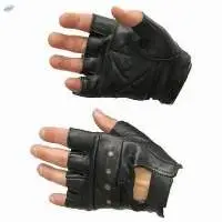 Biker Leather Fingerless Gloves Black