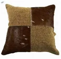 Cow Hairon Leather And Washed Jute Pillow Cover
