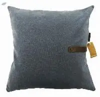 Washed Canvas with Leather Trim Cushion Cover
