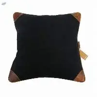 Washed Canvas with Leather Trim Cushion Cover