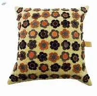 Cow Leather Flower Design & Jute  Pillow Cover