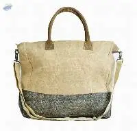 Jute With Leather Handle Woman's Hnadbag